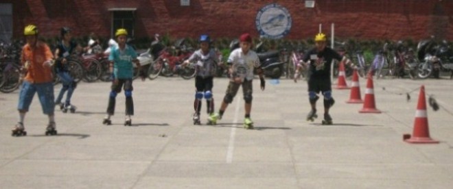 Students attending the Skating Training Summer Camp